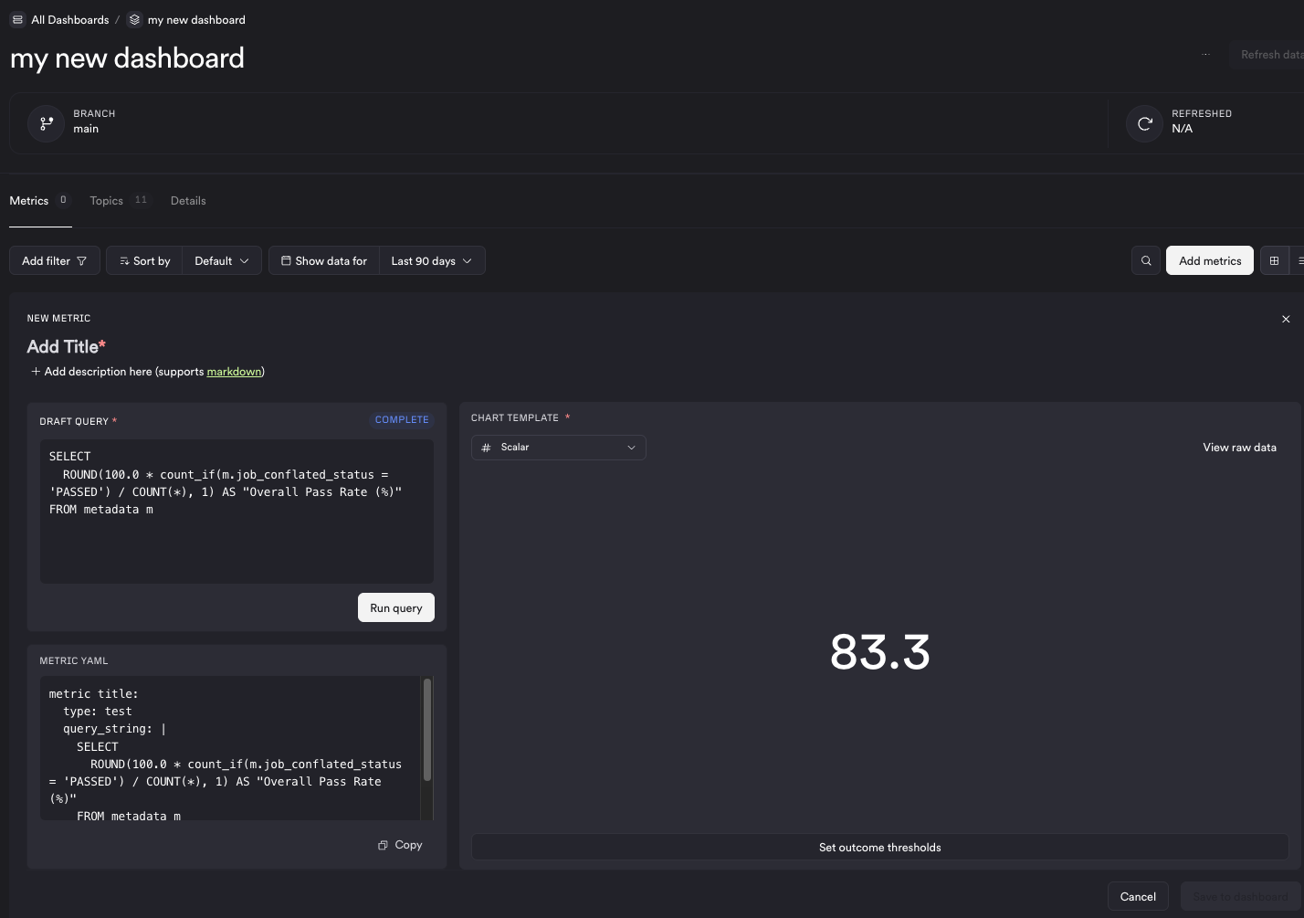 A metric being written in a new dashboard